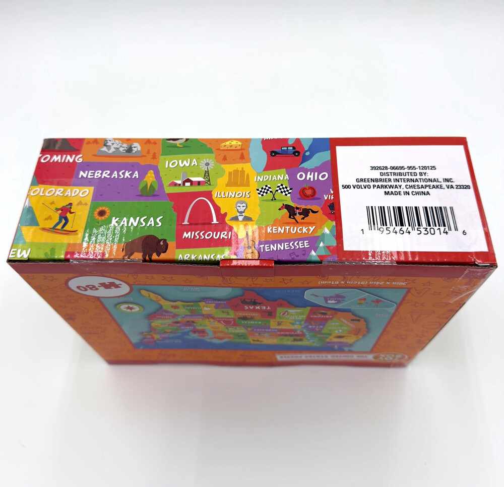 Toy Box United States Map Floor Puzzle H-80 80pc 3ft x 2ft Age 3+ Cardboard